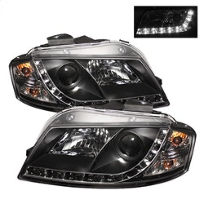 Spyder Audi A3 06-08 Projector Headlights Halogen Model Only - DRL Black PRO-YD-AA306-DRL-BK SPYDER