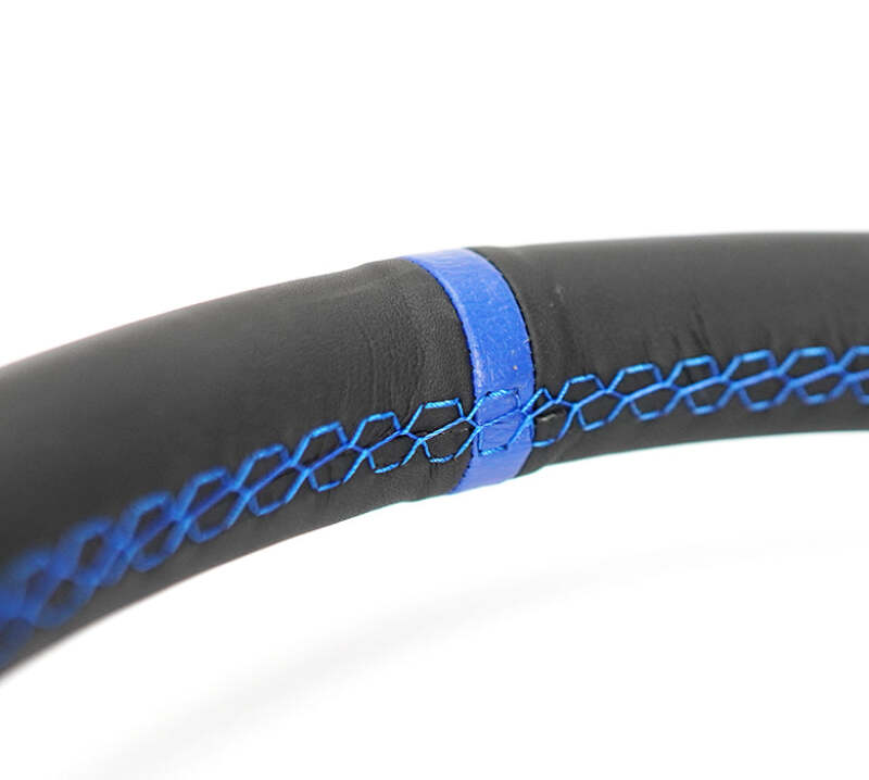 NRG Carbon Fiber Steering Wheel (320mm) Blue CF Center w/Blue Stitch Blue Center Mark Flat Bottom - RST-024CF/BL