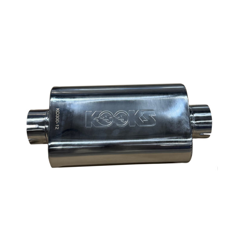 Kooks 3in Oval Clamp In Center/Center Muffler 12in Long Body Polished Stainless Steel