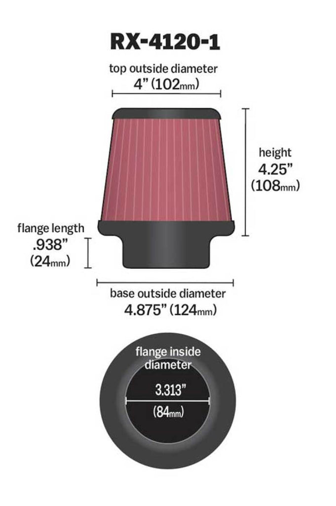 K&N Universal X-Stream Clamp-On Air Filter 3.313in Flg ID/4.875in Base OD/4in Top OD/4.25in H