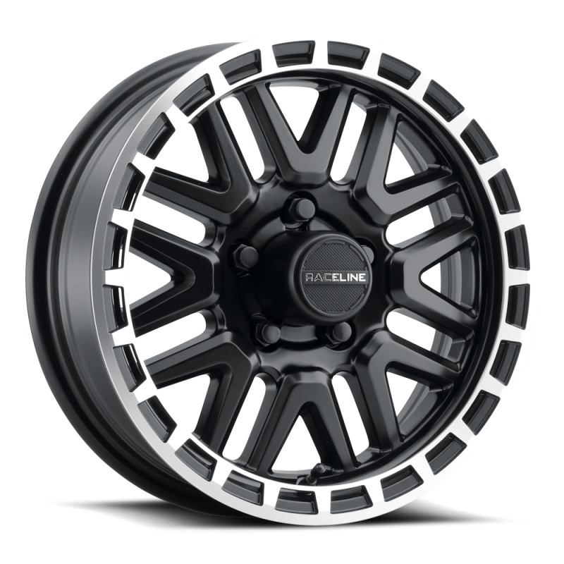 Raceline 953BM Krank 13x4.5in / 5x114.3 BP / -0.125mm Offset / 3.19mm Bore - Black & MACH. Wheel