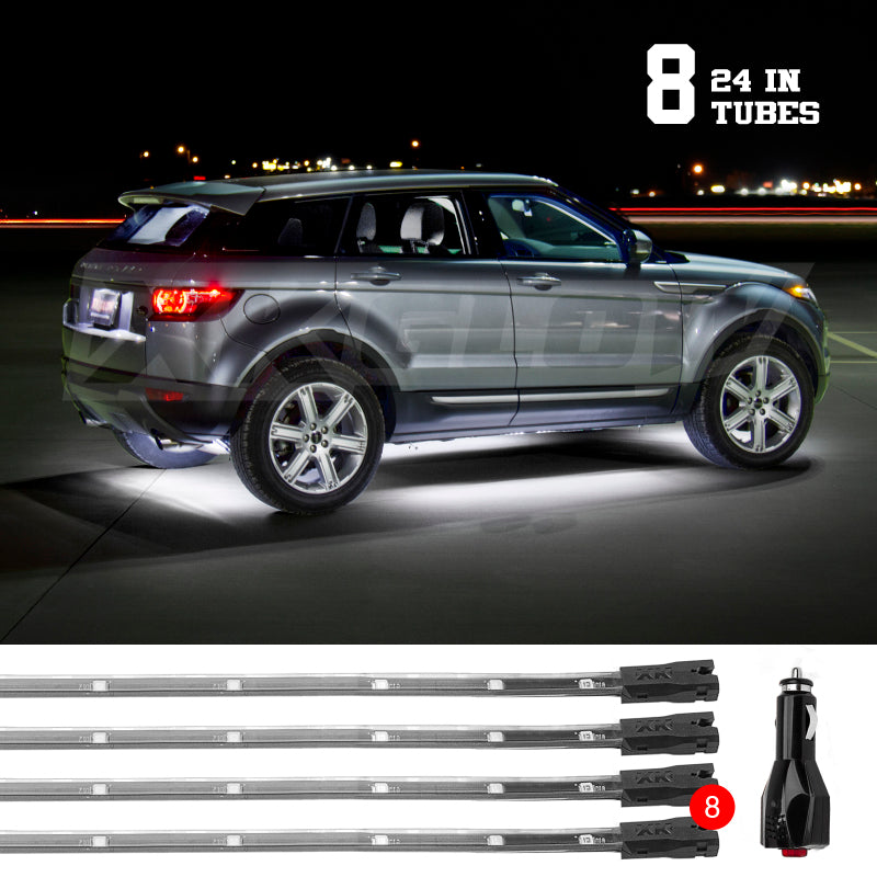 XK Glow Tube Single Color Underglow LED Accent Light Car/Truck Kit White - 8x24In