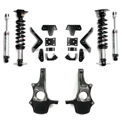 QA1 2019+ Chevrolet Silverado / GMC Sierra 1500 Double Adjustable 4/5in Lowering Kit w/ Spindles