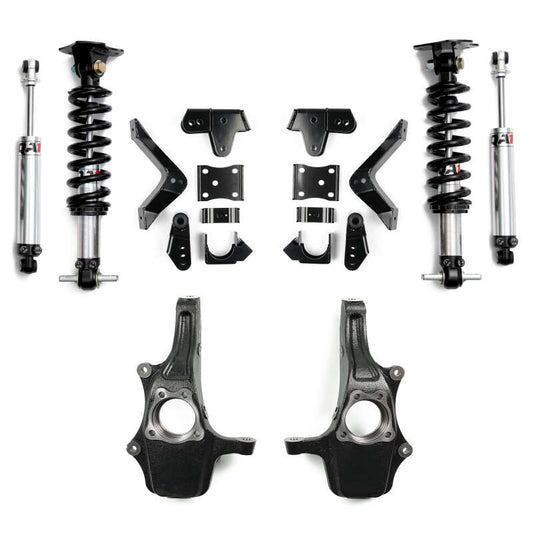 QA1 2019+ Chevrolet Silverado / GMC Sierra 1500 Double Adjustable 4/5in Lowering Kit w/ Spindles
