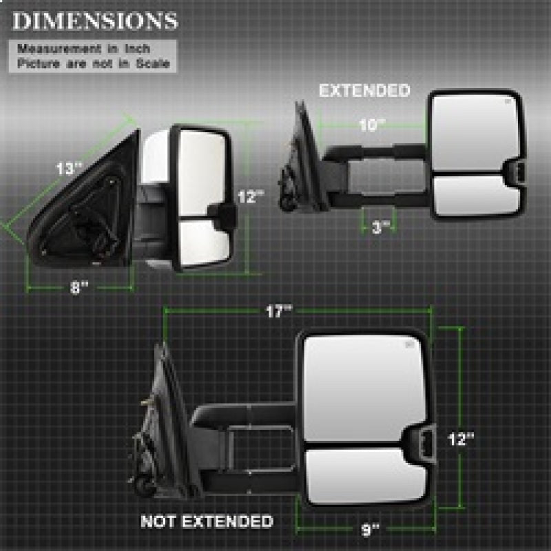xTune Chevy Silverado 14-16 Heated Amber LED Signal Mirror Chrome MIR-CSIL14S-G3C-PWH-AM-SET SPYDER