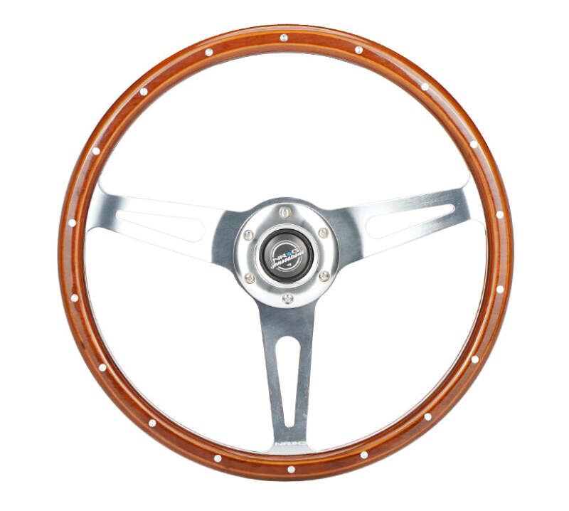 NRG Reinforced Steering Wheel (360mm) Dark Wood Grain w/Chrome 3-Spoke Center - RST-363SL