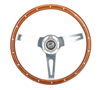NRG Reinforced Steering Wheel (360mm) Dark Wood Grain w/Chrome 3-Spoke Center - RST-363SL