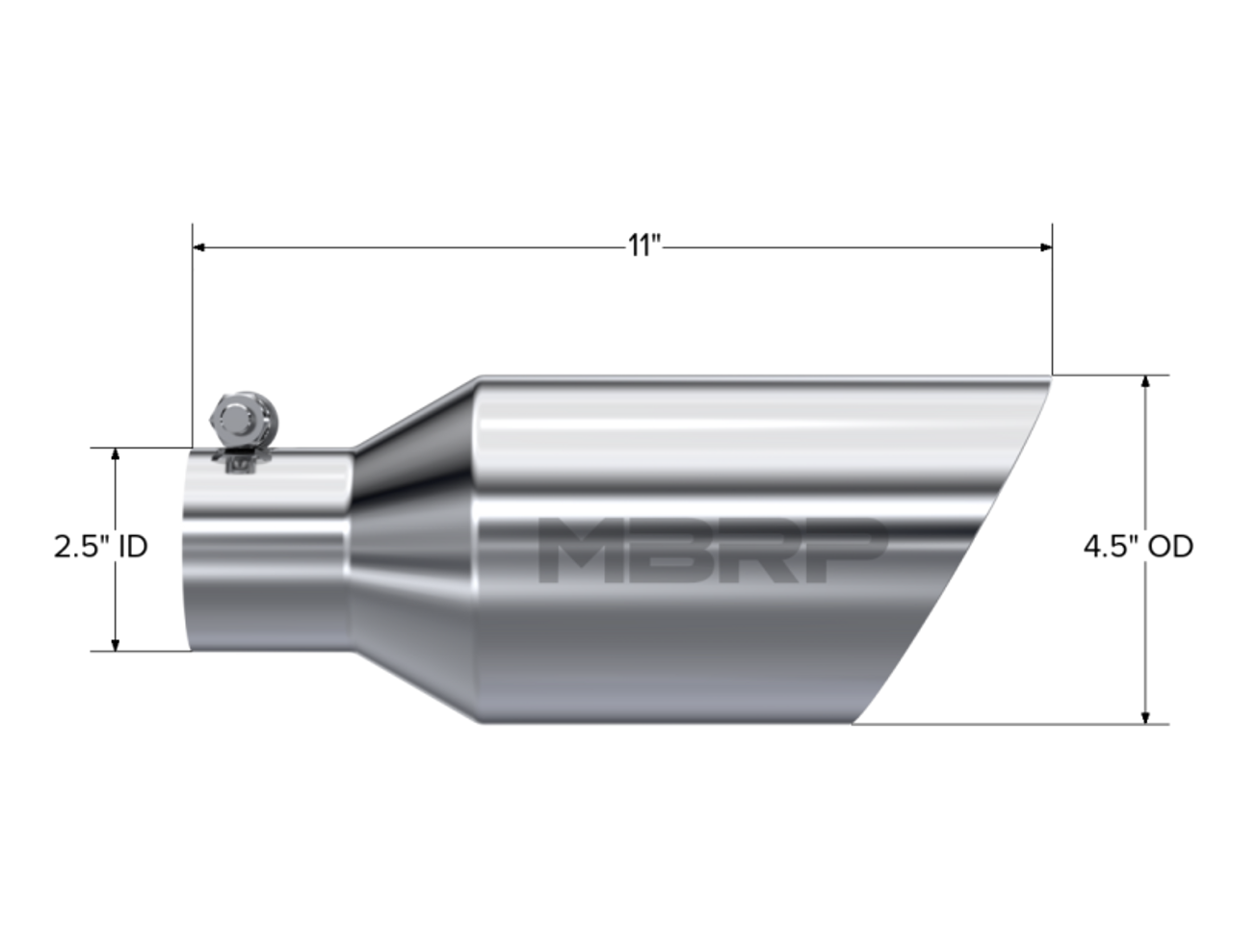MBRP Universal Tip 4.5 O.D. Dual Walled Angled Rolled End 2.5 Inlet 12in Length - T304 - T5161