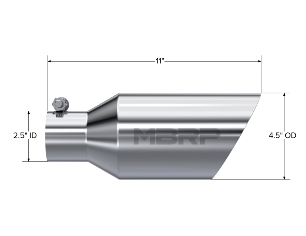 MBRP Universal Tip 4.5 O.D. Dual Walled Angled Rolled End 2.5 Inlet 12in Length - T304 - T5161