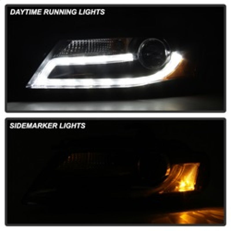 Spyder Audi A4 09-12 Projector Headlights Halogen Model Only - DRL LED Black PRO-YD-AA408-DRL-BK SPYDER