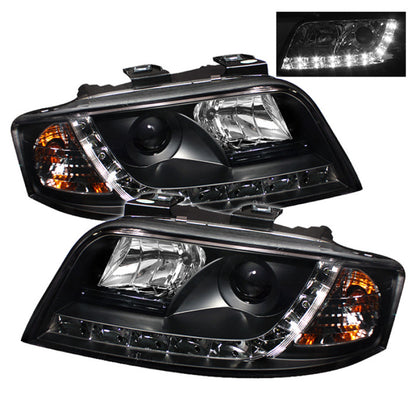 Spyder Audi A6 02-04 Projector Headlights Halogen Model Only - DRL Black PRO-YD-ADA601-DRL-BK SPYDER