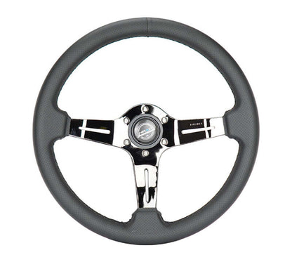 NRG Light Weight Gaming Steering Wheel - 350mm 3 Black Chrome Spokes Perforated Leather - ST-010BC-PR