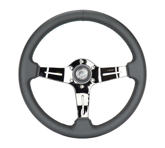 NRG Light Weight Gaming Steering Wheel - 350mm 3 Black Chrome Spokes Perforated Leather - ST-010BC-PR