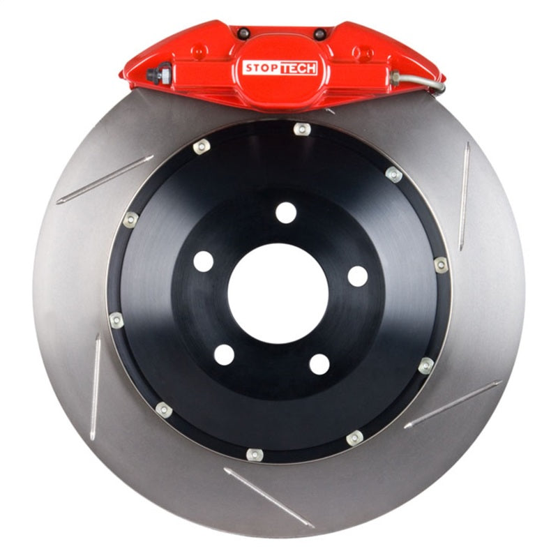 StopTech 03-06 Evo Rear BBK w/ Red ST-22 Calipers Slotted 328X28mm Rotors Pads and SS Lines Stoptech