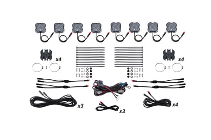 Diode Dynamics Stage Series SXS Rock Light Installer Kit - RGBW M8 (8-pack)