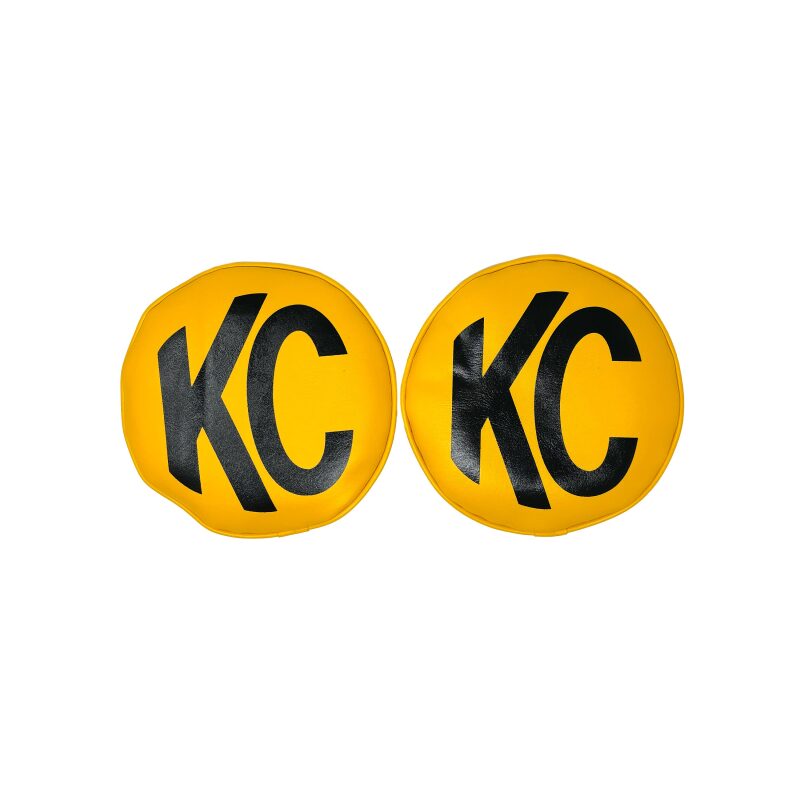 KC HiLiTES Retro 8in Round Yellow Vinyl Light Cover w/ Black KC Logo (Pair) KC HiLiTES