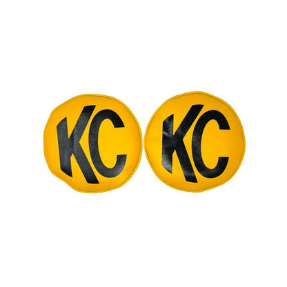 KC HiLiTES Retro 8in Round Yellow Vinyl Light Cover w/ Black KC Logo (Pair) KC HiLiTES