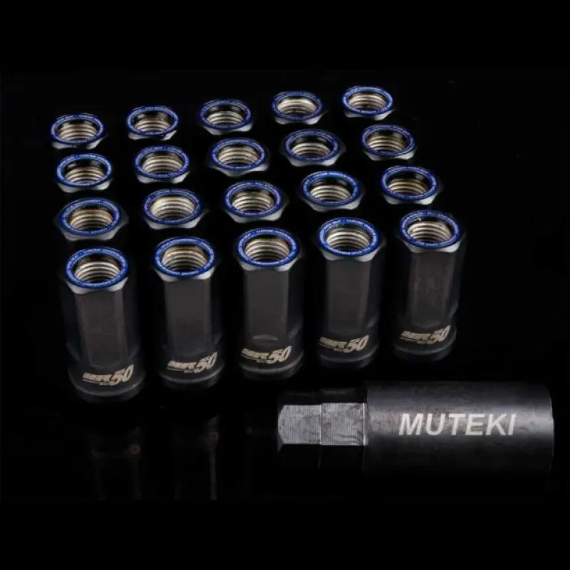 Wheel Mate Muteki HR50 Open End Lug Nuts - Black w/ Blue Ring 14x1.50 Wheel Mate