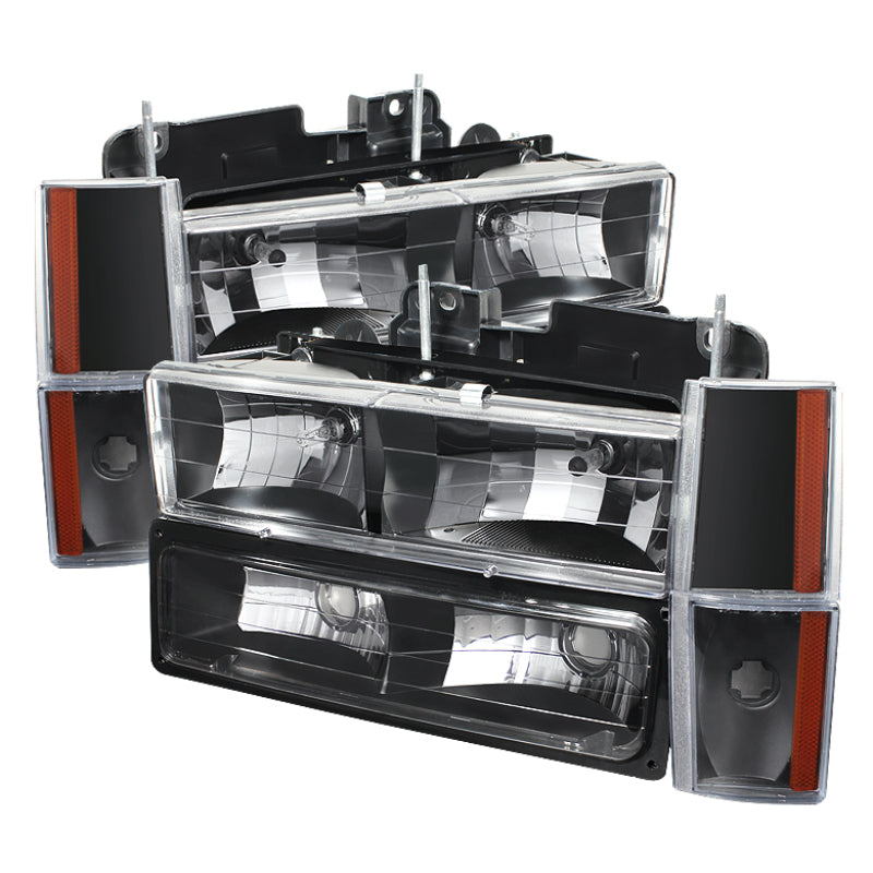 Xtune GMC Yukon 92-93 Crystal Headlights w/ Corner & Bumper Black HD-JH-GMCCK88-AM-BK-SET SPYDER
