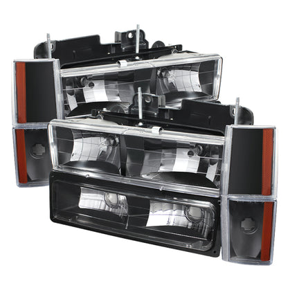 Xtune GMC Yukon 92-93 Crystal Headlights w/ Corner & Bumper Black HD-JH-GMCCK88-AM-BK-SET SPYDER