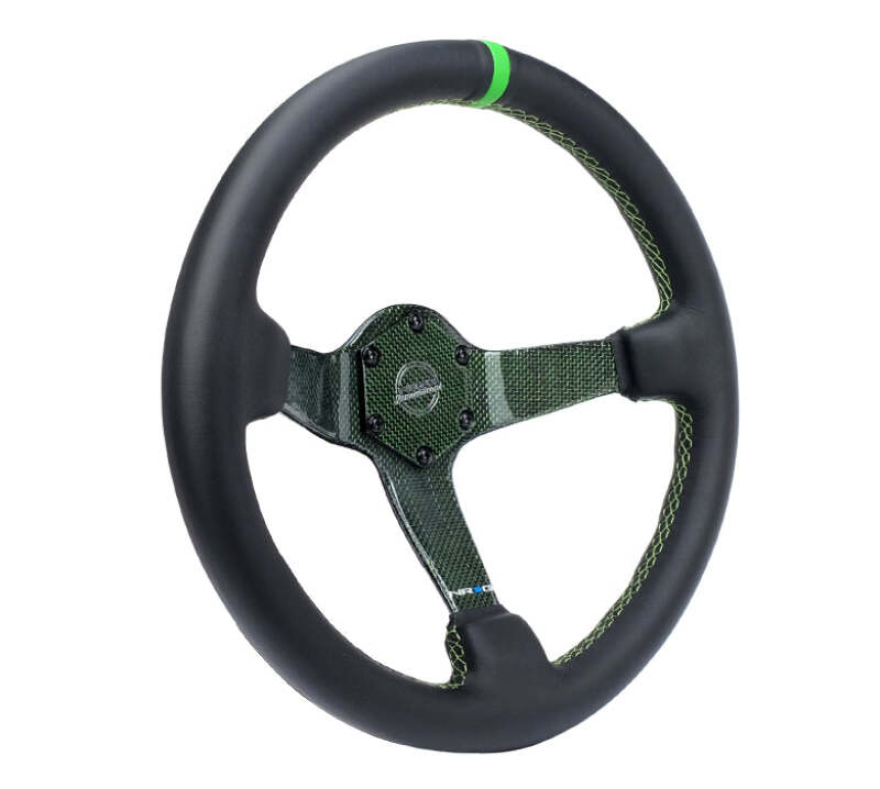 NRG Reinforced Steering Wheel (350mm) Green Carbon Fiber Center - Green Stitching & Center Mark - RST-036CF-GN