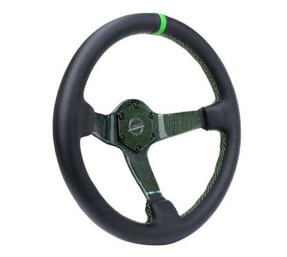 NRG Reinforced Steering Wheel (350mm) Green Carbon Fiber Center - Green Stitching & Center Mark - RST-036CF-GN