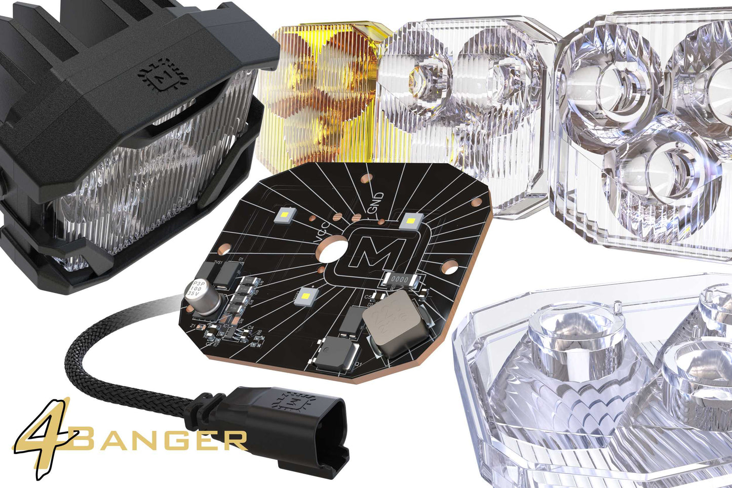 Morimoto 4Banger Flush-Mount Kit: (NCS Yellow SAE Wide Beam)