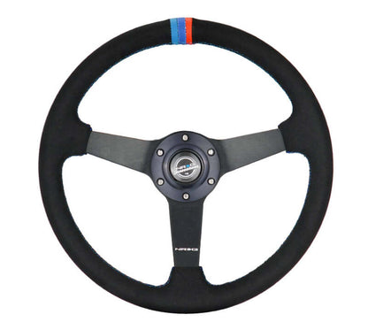 NRG Innovations 350mm Reinforced Flat Steering Wheel - Perforated Leather - Minty Fresh - M3 Tri-Color Stitch – RST-037MB-SA-M3