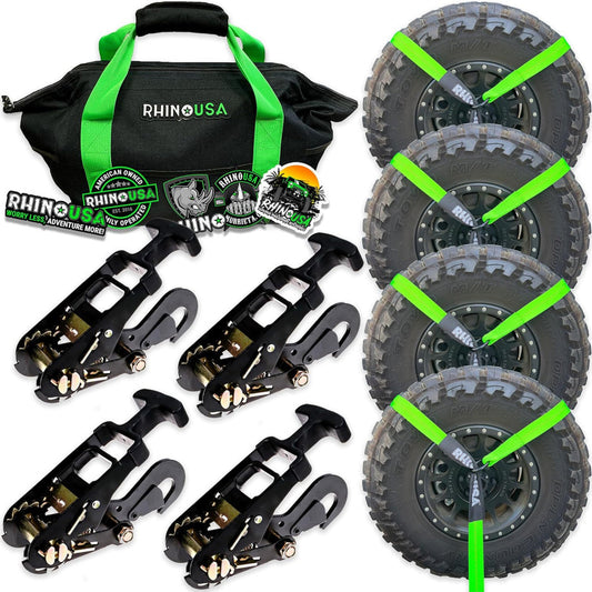 Rhino USA Lasso Straps; Basket Straps - Green - Flat Hook