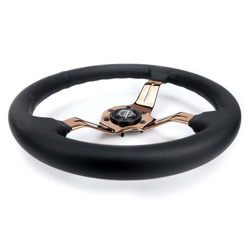 NRG Light Weight Gaming Steering Wheel - Spllitz 350mm 3 Rose Gold Spokes Slits - Leather - ST-010RG-PR