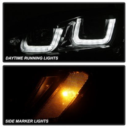 Spyder Volkswagen Golf VII 14-16 Projector Headlights DRL LED Blk Stripe Blk PRO-YD-VG15-BLK-DRL-BK SPYDER