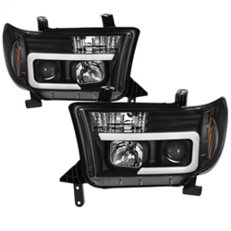 Spyder 08-13 Toyota Sequoia Projector Headlights - Light Bar DRL - Black PRO-YD-TTU07V2-LB-BK SPYDER