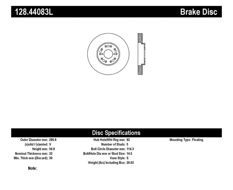 StopTech 93-05 Lexus GS 300/350/400/430/450H / 00-05 IS250/300/350 Front Left Drilled Rotor Stoptech