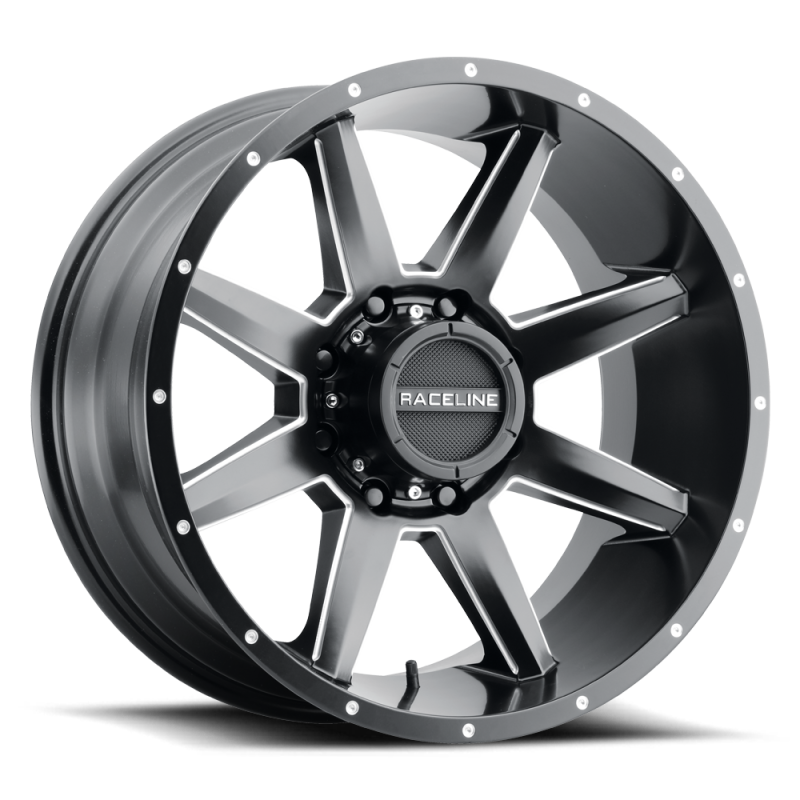 Raceline 954M Stryker 22x12in / 6x139.7 BP / -44mm Offset / 106.1mm Bore- Satin Black & Milled Wheel