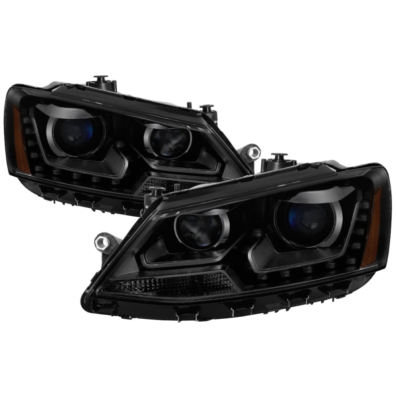 xTune Volkswagen Jetta 11-14 DRL Projector Headlights - Black Smoked PRO-JH-VJ11-DRL-BSM SPYDER