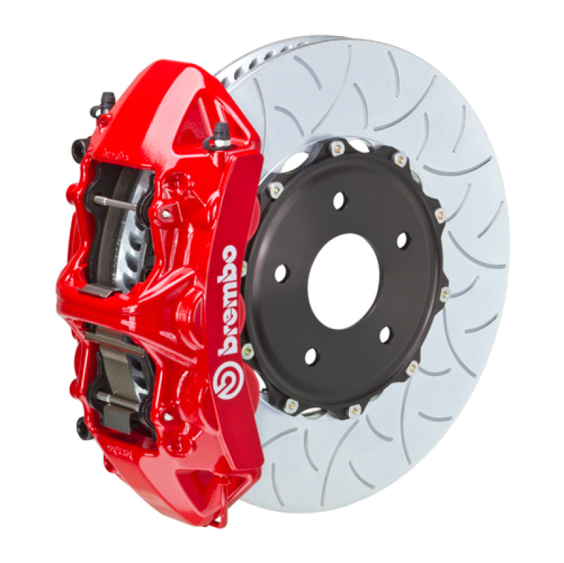 Brembo 08-15 Lancer Evo X Front GT BBK 6 Piston Cast 350x34 2pc Rotor Slotted Type-3-Red Brembo