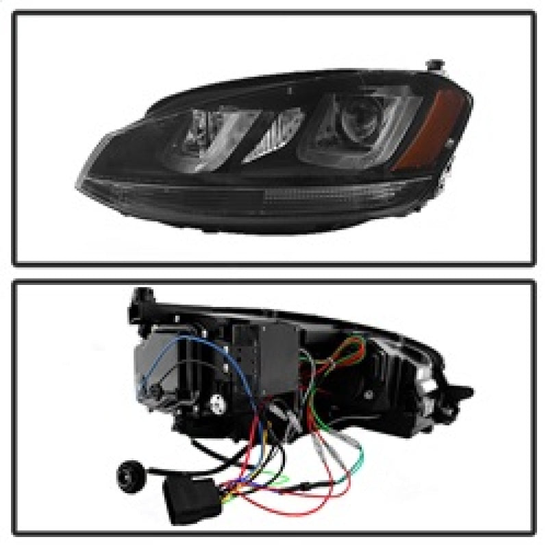 Spyder Volkswagen Golf VII 14-16 Projector Headlights DRL LED Blk Stripe Blk PRO-YD-VG15-BLK-DRL-BK SPYDER