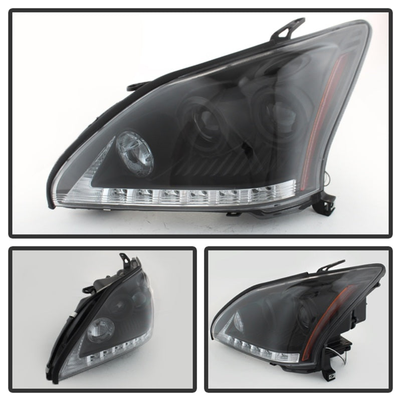 Spyder Lexus RX330 2004-2006 Projector Headlights Halogen Model- DRL LED Blk PRO-YD-LRX35004-DRL-BK SPYDER