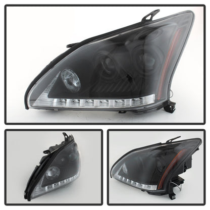 Spyder Lexus RX330 2004-2006 Projector Headlights Halogen Model- DRL LED Blk PRO-YD-LRX35004-DRL-BK SPYDER