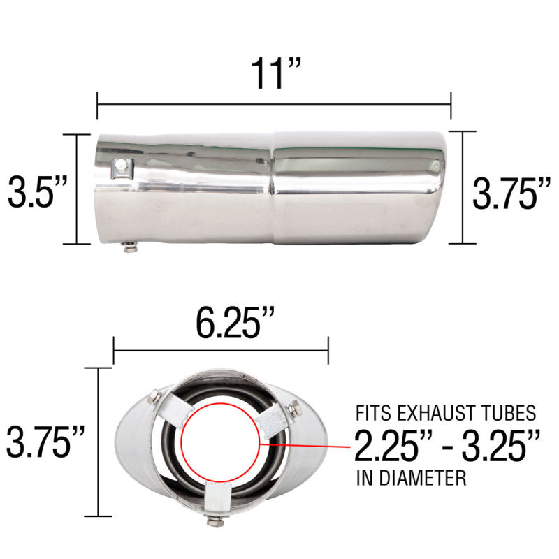 Spectre Exhaust Tip Bolt-On / Oval (Fits 2.25in to 3.25in Piping) Spectre