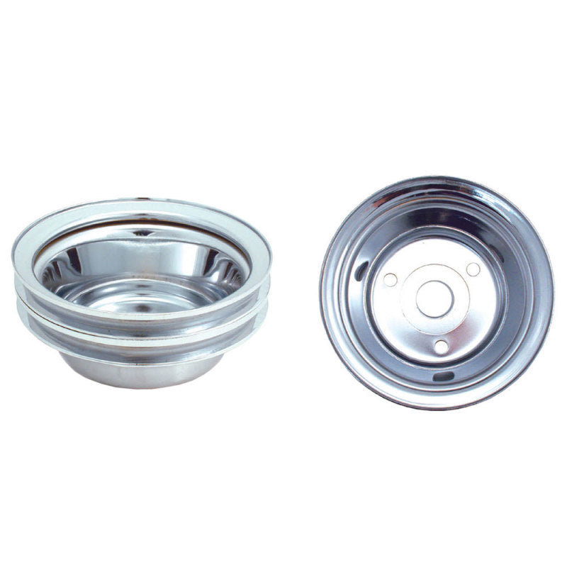 Spectre SB Chevy (w/Long Water Pump) Double Lower Groove Crankshaft Pulley - Chrome Spectre