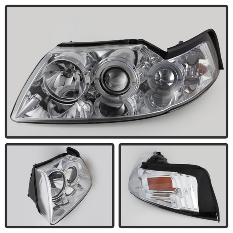 Spyder Ford Mustang 99-04 Projector Headlights LED Halo Chrome High H1 Low H1 PRO-YD-FM99-1PC-AM-C SPYDER