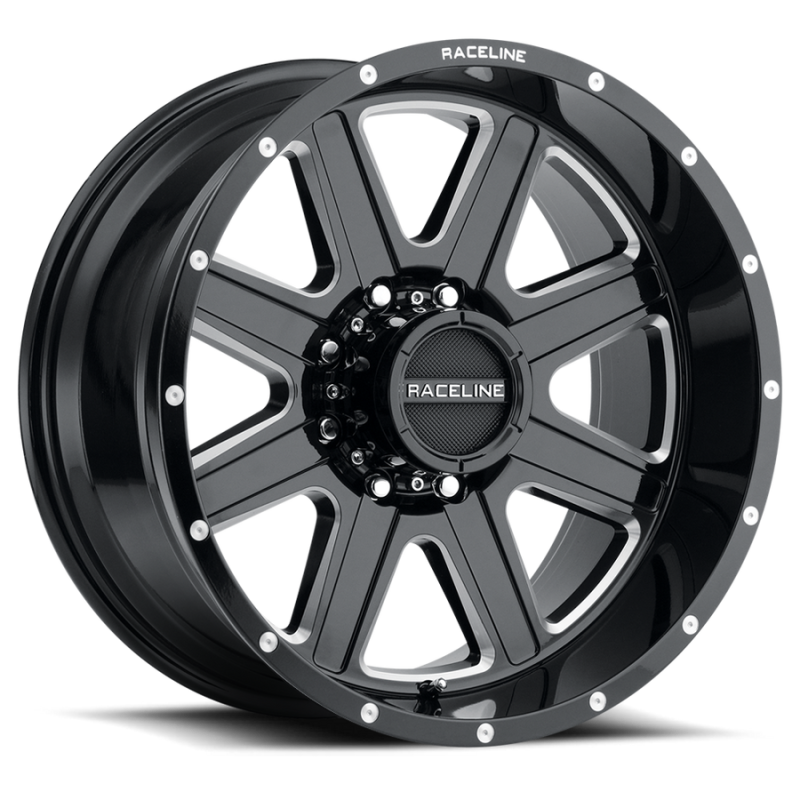 Raceline 940M Hostage 17x9in / 5x127 BP / 0mm Offset / 78.1mm Bore - Black & Milled Wheel