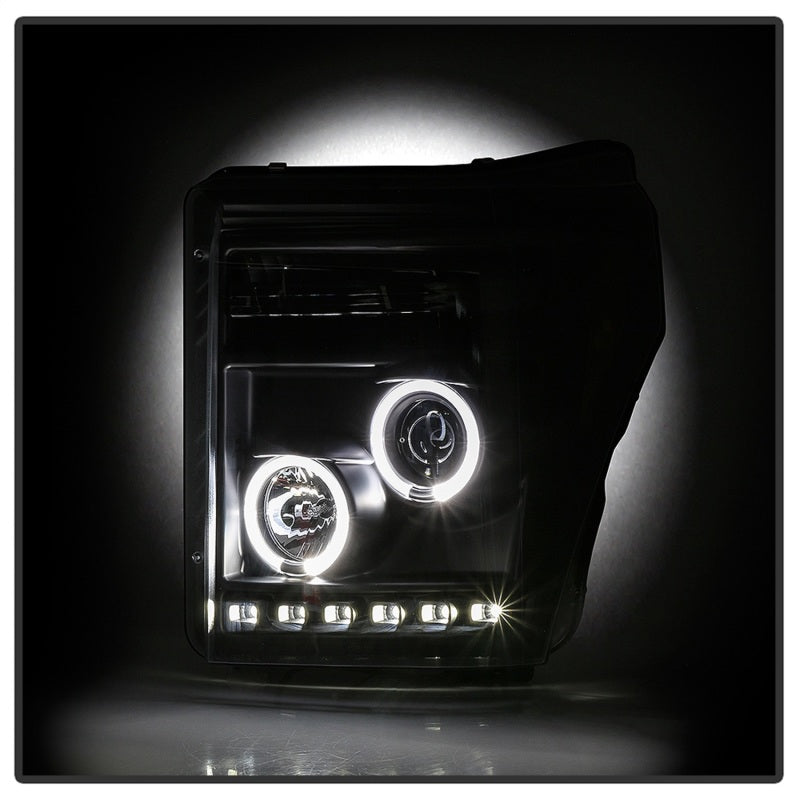 Spyder Ford Super Duty 11-16 Projector Headlights LEDHalo DRL All Black PRO-YD-FS11-HL-BKV2 SPYDER