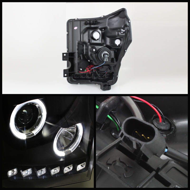 Spyder Ford Super Duty 11-15 Projector Headlights LEDHalo DRL Blk High H1 Low 9006 PRO-YD-FS11-HL-BK SPYDER