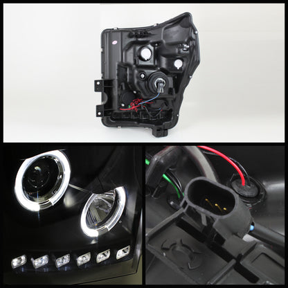 Spyder Ford Super Duty 11-15 Projector Headlights LEDHalo DRL Blk High H1 Low 9006 PRO-YD-FS11-HL-BK SPYDER