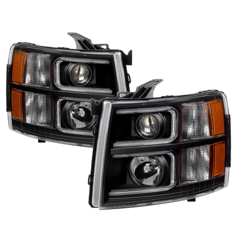 Xtune Chevy Silverado 1500/2500/3500 07-13 Projector Headlights Black PRO-JH-CS07-LED-BK SPYDER