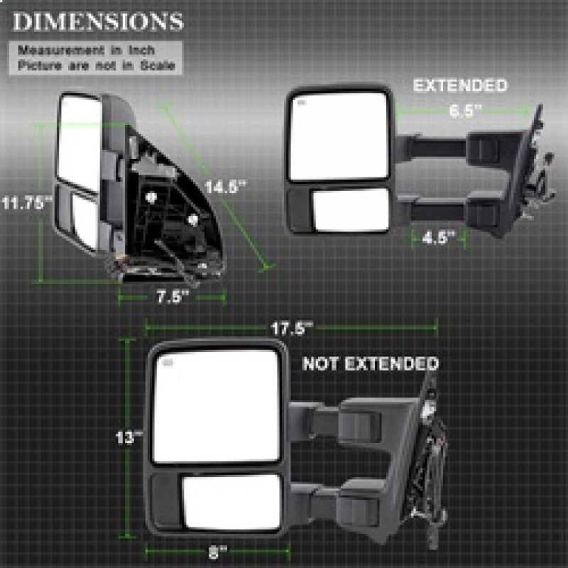 xTune Ford SuperDuty 08-15 Extendable Heated Mirrors w/ LED Signal Smoke MIR-FDSD08S-PW-SM-SET SPYDER
