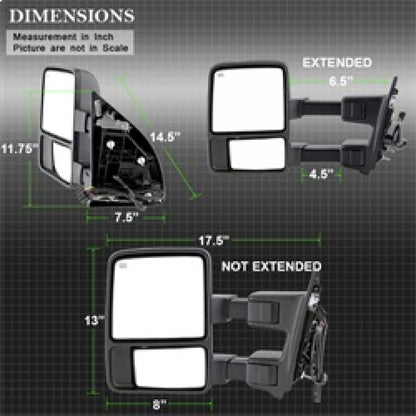 xTune Ford SuperDuty 08-15 Extendable Heated Mirrors w/ LED Signal Smoke MIR-FDSD08S-PW-SM-SET SPYDER