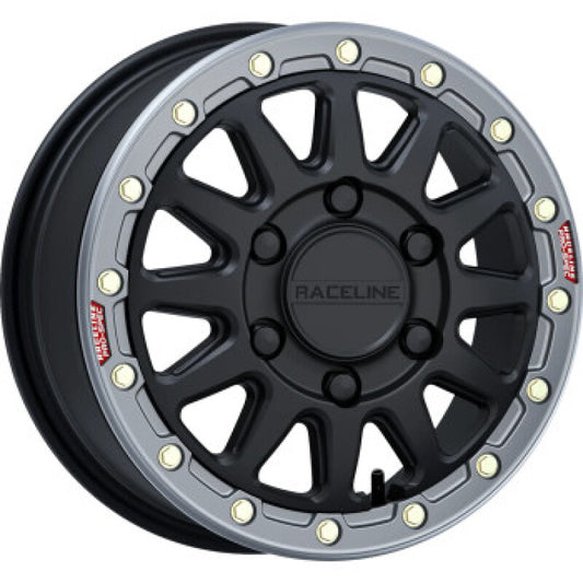 Raceline A14BG Alpha 15x6.5in/6x139.7 BP/74mm Offset/78.1mm Bore - Blk & Gunmetal Ring Beadlock Whl